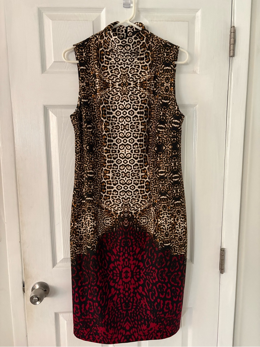 Leopard Animal Print Mock Neck Midi Dress Red Black Size 12 - Picture 7 of 7